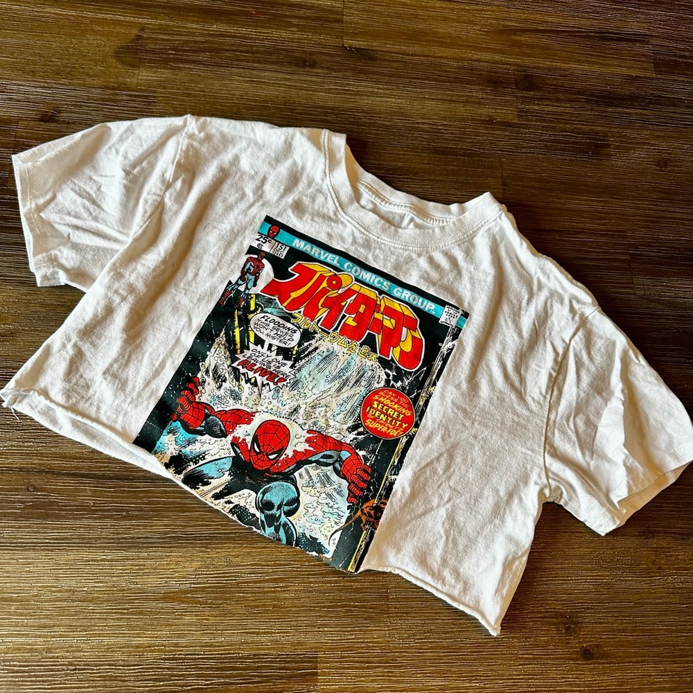 Marvel White Crop Top with Bold Graphic Design